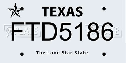 FTD5186 Texas License Plate
