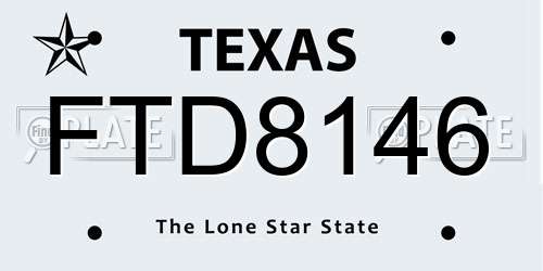 FTD8146 Texas License Plate