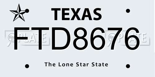 FTD8676 Texas License Plate