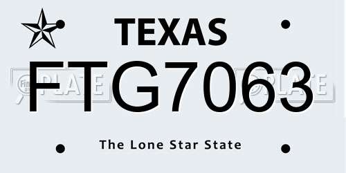 FTG7063 Texas License Plate