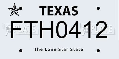 FTH0412 Texas License Plate