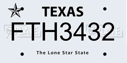 FTH3432 Texas License Plate