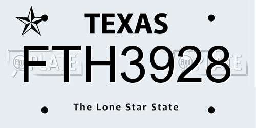 FTH3928 Texas License Plate