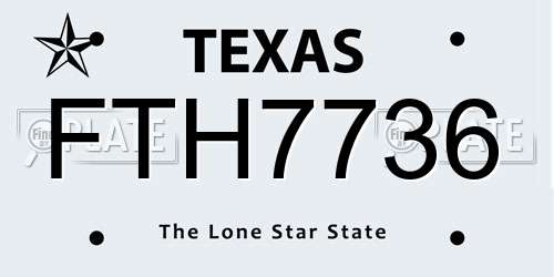 FTH7736 Texas License Plate