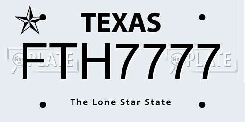 FTH7777 Texas License Plate