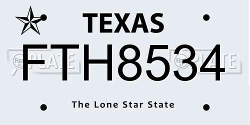 FTH8534 Texas License Plate