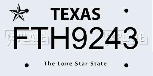 FTH9243 Texas License Plate
