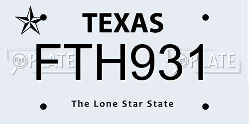 FTH931 Texas License Plate