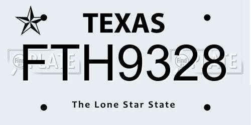 FTH9328 Texas License Plate