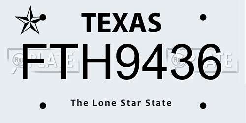 FTH9436 Texas License Plate