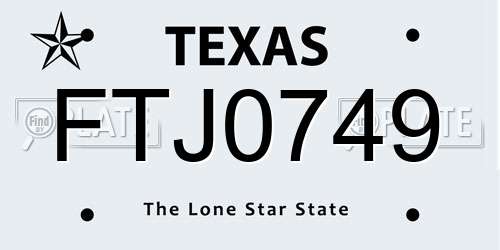 FTJ0749 Texas License Plate
