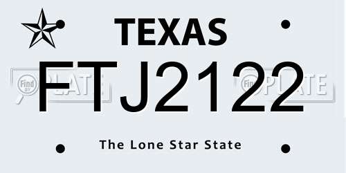 FTJ2122 Texas License Plate