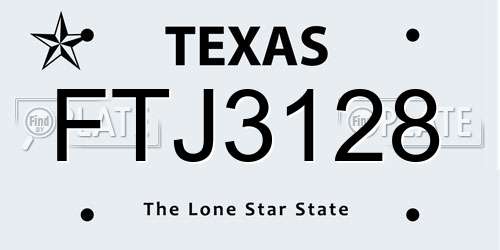FTJ3128 Texas License Plate