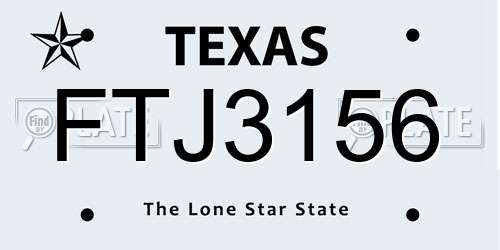 FTJ3156 Texas License Plate