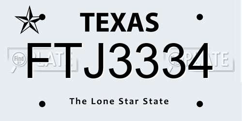 FTJ3334 Texas License Plate