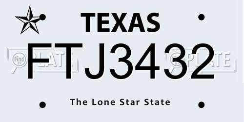 FTJ3432 Texas License Plate