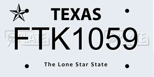 FTK1059 Texas License Plate