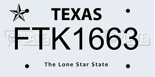 FTK1663 Texas License Plate