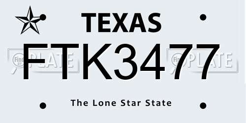 FTK3477 Texas License Plate