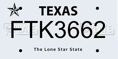 FTK3662 Texas License Plate
