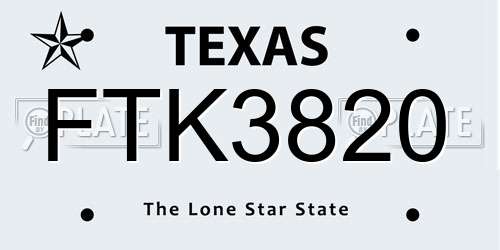 FTK3820 Texas License Plate