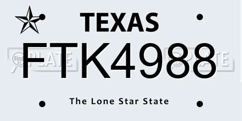 FTK4988 Texas License Plate