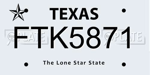 FTK5871 Texas License Plate