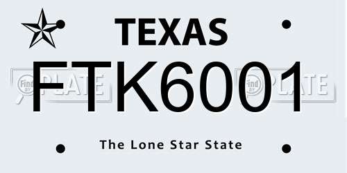 FTK6001 Texas License Plate