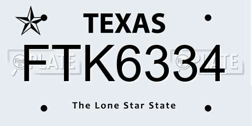 FTK6334 Texas License Plate