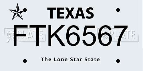 FTK6567 Texas License Plate