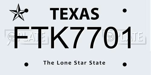 FTK7701 Texas License Plate