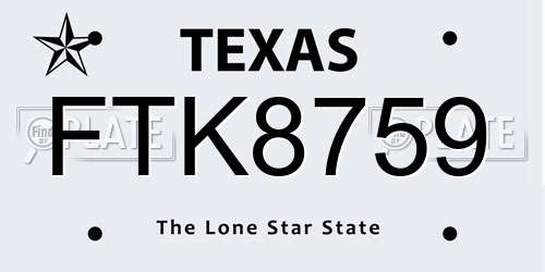 FTK8759 Texas License Plate
