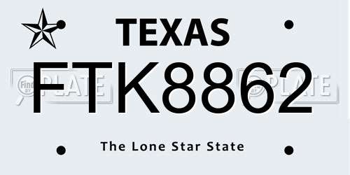 FTK8862 Texas License Plate