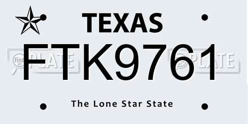 FTK9761 Texas License Plate