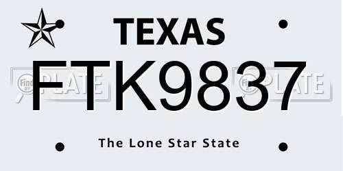 FTK9837 Texas License Plate