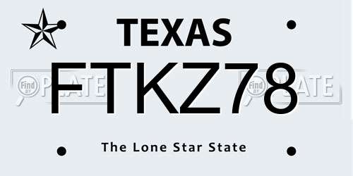 FTKZ78 Texas License Plate