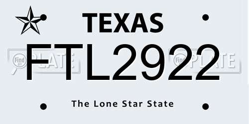 FTL2922 Texas License Plate