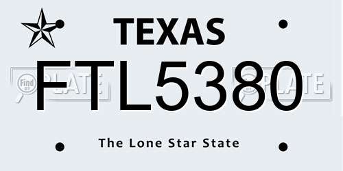 FTL5380 Texas License Plate