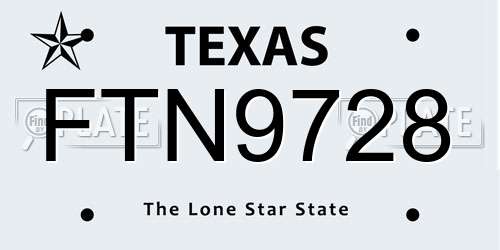 FTN9728 Texas License Plate