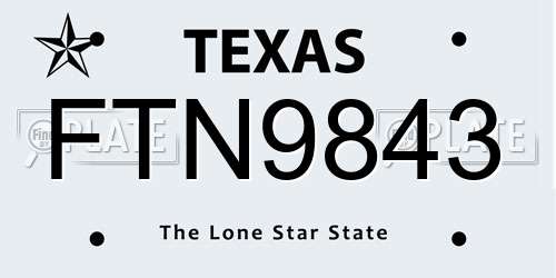 FTN9843 Texas License Plate