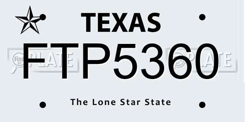 FTP5360 Texas License Plate