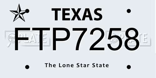 FTP7258 Texas License Plate