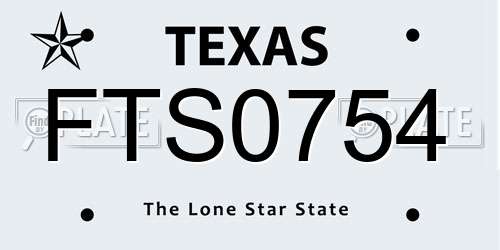 FTS0754 Texas License Plate