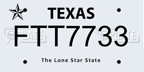 FTT7733 Texas License Plate
