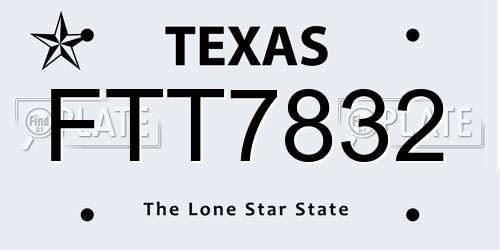 FTT7832 Texas License Plate