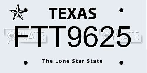 FTT9625 Texas License Plate