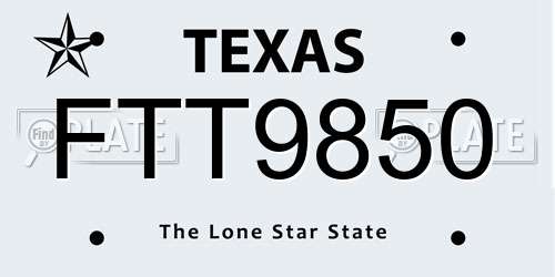 FTT9850 Texas License Plate
