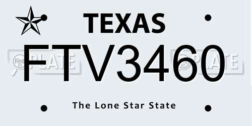 FTV3460 Texas License Plate