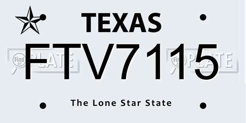 FTV7115 Texas License Plate