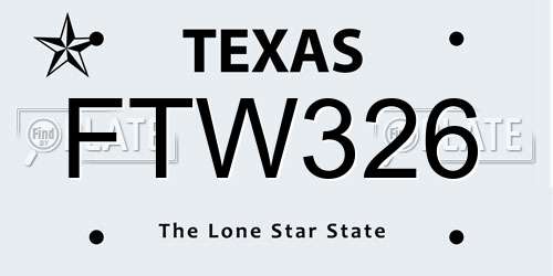 FTW326 Texas License Plate